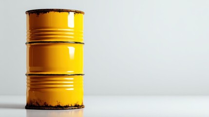A bright yellow industrial barrel stands alone against a clean, minimalist background, emphasizing simplicity and functionality in a visually striking composition.