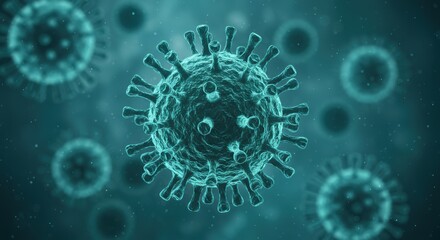 Detailed macro view of virus cells representing infection medical research and pandemic threat