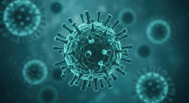 Detailed macro view of virus cells representing infection medical research and pandemic threat