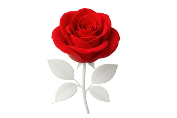 Naklejka premium Red rose 3d rendering, white stem highlighting delicate petals, isolated against transparent background, symbolizing romance and heartfelt emotions