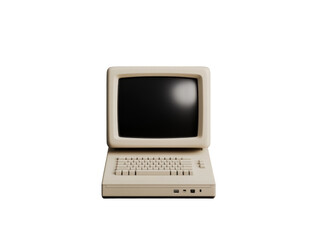Vintage beige retro computer with keyboard and crt monitor
