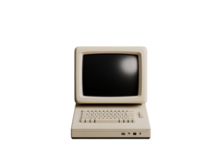Vintage beige retro computer with keyboard and crt monitor