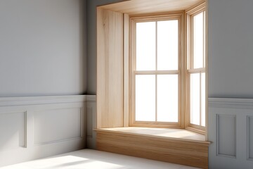 classic cedar window with panel rails, frameless design, radiused corner with studio lighting.