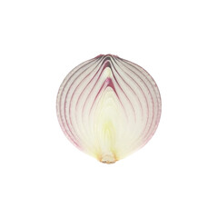 A pristine perfectly circular slice of white onion against a seamless on transparent background