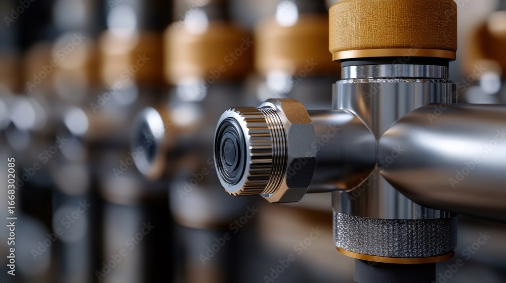 Aufkleber close-up of industrial valves regulating flow in pipeline system
