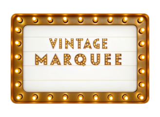 Retro marquee sign with glowing light bulbs in vintage style for theater or cinema decoration