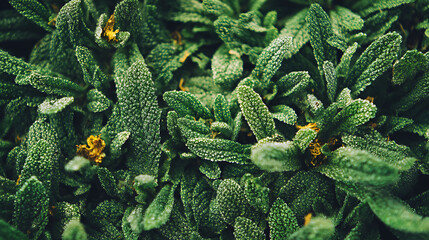Top-down aerial view of serene Bromo Volcano landscape with Close-up macro plant