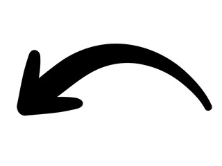 手描きのスムーズな黒い矢印。抑揚のあるダイナミックなシルエット。ベクター。背景透過。カーブ。山なり。