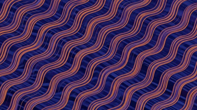 Abstract pattern of parallel wavy orange lines on a blue background