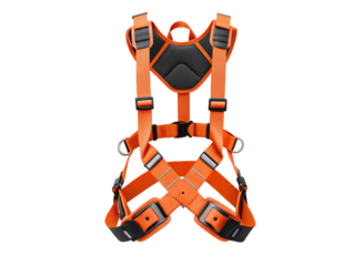 Safety harness for fall protection gear in orange with industrial design durable material construction