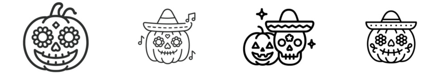 Colorful sugar skull pumpkins for Halloween celebration