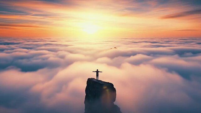 Sunset above the clouds and fast-moving clouds time lapse