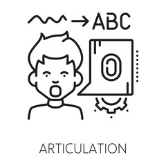 Kids articulation cognitive ability line icon or sign. Kids articulation development linear vector sign, cognitive ability therapy lineart icon. Brain function outline pictogram or symbol with