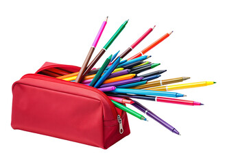 Colorful pencils in red case for art and school supplies creativity organization storage