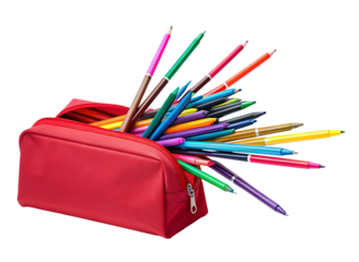 Colorful pencils in red case for art and school supplies creativity organization storage