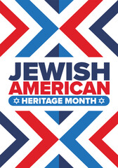 Jewish American Heritage Month. Celebrated annual in May. Jewish American contribution to the history United States. Star of David. Israel symbol. Poster, card, banner and background. Vector