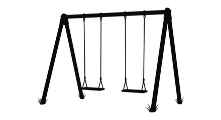 A black swing set with two swings on a white background