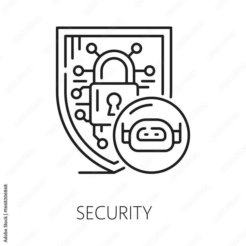 Poster rpa security technology thin line icon or symbol. company rpa outline vector sign, robotic innovatio