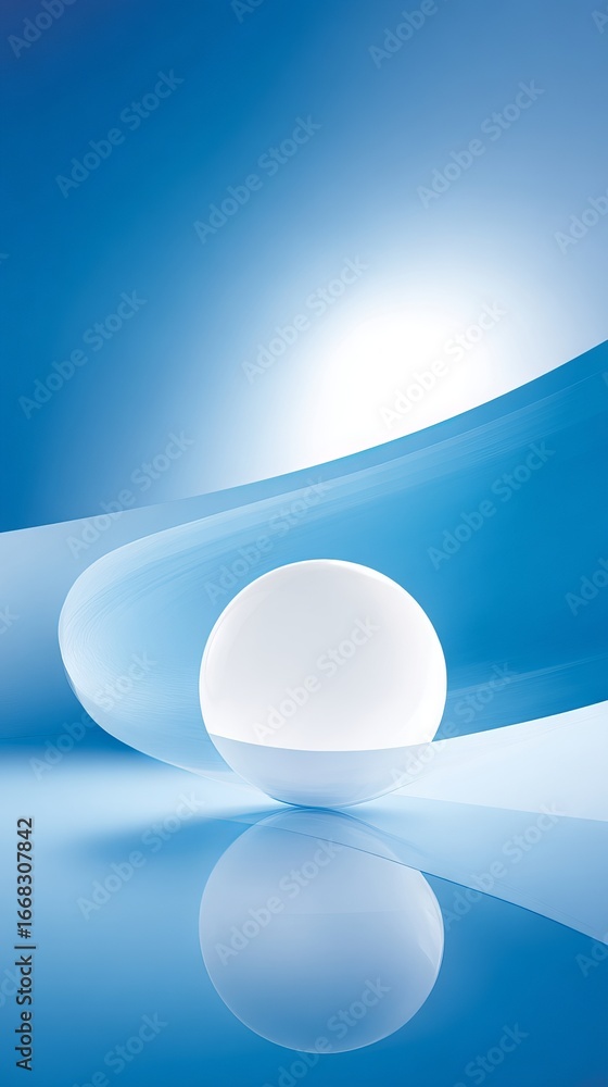 Aufkleber abstract composition featuring a smooth white sphere on a reflective surface, surrounded by flowing 