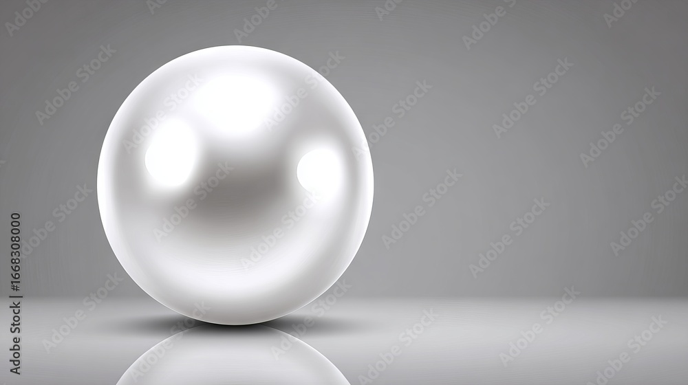 Poster shiny white pearl resting on a reflective surface, showcasing its smooth texture and luminous qualit