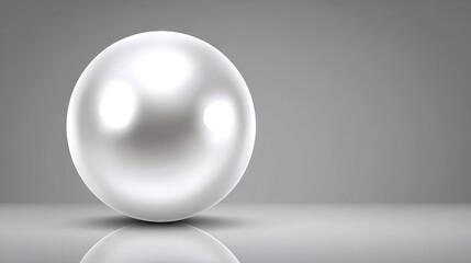 Obraz premium Shiny white pearl resting on a reflective surface, showcasing its smooth texture and luminous quality against a soft gray background, symbolizing elegance and beauty