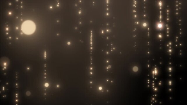 Golden bokeh lights gently falling vertically, soft glowing particles in warm tones, dreamy cinematic shimmer, transparent background, perfect for overlays and motion graphics, 4K, alpha channel.