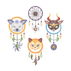 set of surreal dreamcatchers feathers spirals