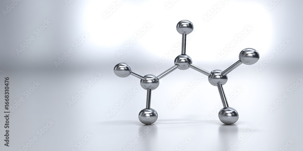 Poster metallic molecular structure with interconnected atoms and bonds, showcasing scientific concepts in 