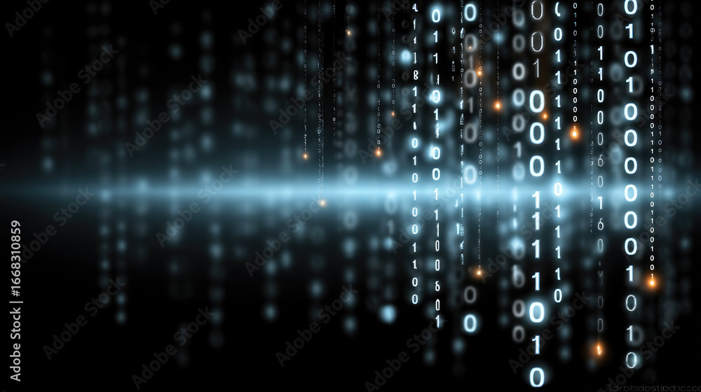 Poster binary code digital background glowing light abstract technology data stream futuristic matrix blue 