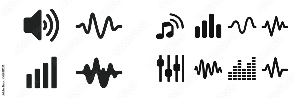 Poster sound and music symbols in vector illustration for audio concepts