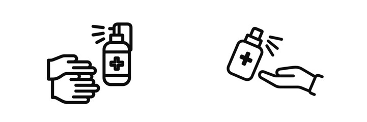 Hand hygiene and sanitization with antibacterial spray in vector style