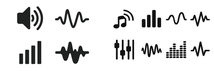 Fototapeta premium Sound and music symbols in vector illustration for audio concepts