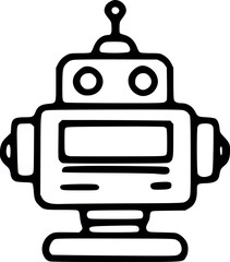 A simple line drawing of a robot with a square body, round eyes, and cylindrical arms.
