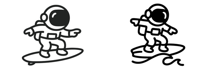 Astronaut surfing on waves in a playful vector illustration