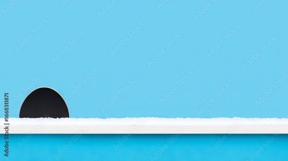 Poster minimalist abstract composition featuring a black circular shape against a vibrant blue background w