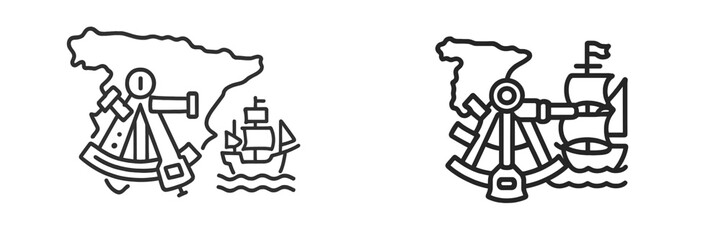 Maritime navigation tools and ships illustration in a coastal setting