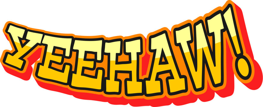 Naklejki Yeehaw western and Wild West Y2K groovy sticker. Western country culture 60s vector patch, Wild West cowboy retro label. American history Y2K sticker or tag with yeehaw scream word typography