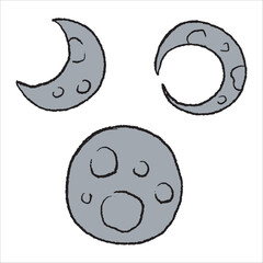 set of moon hand drawing sketch