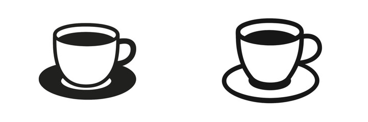 Vector illustration of black coffee cups on saucers isolated