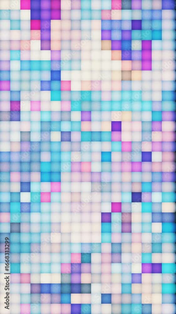 Poster an engaging display of vibrant abstract square shapes and pastel light colors flowing smoothly, crea
