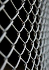 Fototapeta premium Abstract chain-link fencing creating geometric patterns and textural contrast with dark void