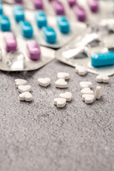 Variety of medicines and drugs.Medicine and healthcare concept.Variety of medicines and...