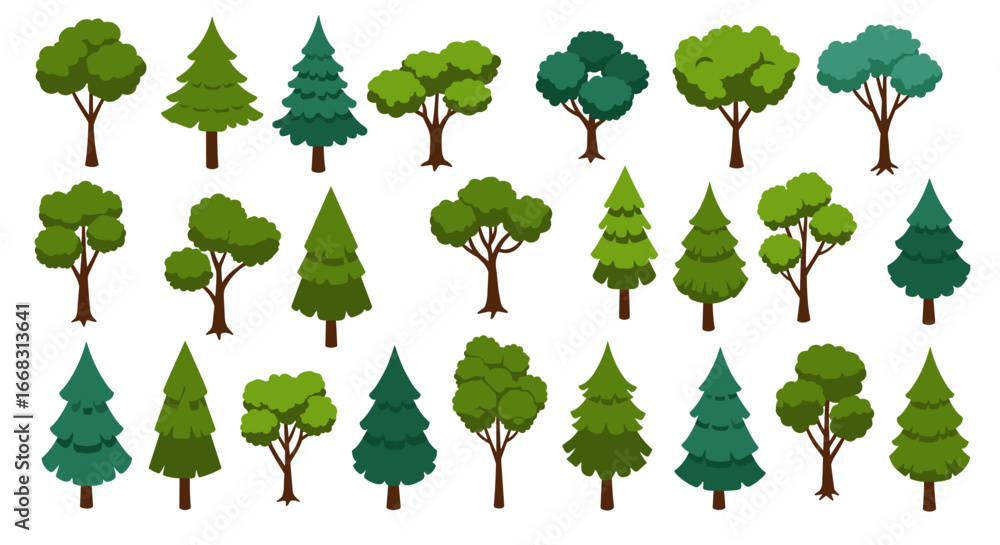 Aufkleber diverse collection of flat style trees with simple greenery design elements