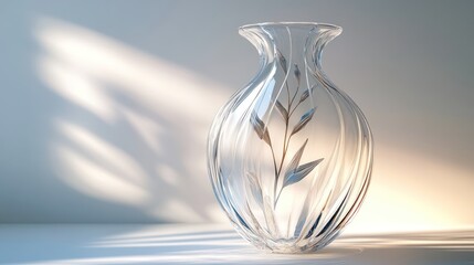 Clear glass vase with plant, soft light, studio shot