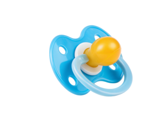 Blue baby pacifier isolated on a white background for infant comfort and soothing reassurance