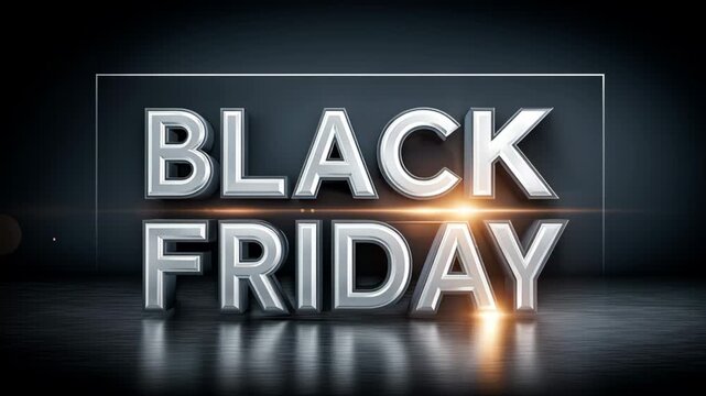 Bold text displaying 'BLACK FRIDAY' in metallic style. The background is dark, emphasizing the promotional message for shopping events and discounts.