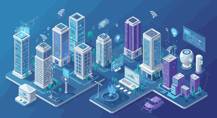 Futuristic smart city with digital connections and automated technology