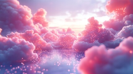 Pink clouds sunset sky glowing particles