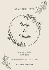 Beige and Brown Leaves Vintage Wedding Reception Card