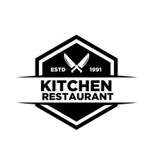 Chef Kitchen Restaurant logo concept butcher knife template vector design